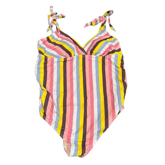 NWT Isabel Maternity 1-Piece Bathing Suit Stripes Pink Multi Shoulder Ties XXL - Picture 3 of 10